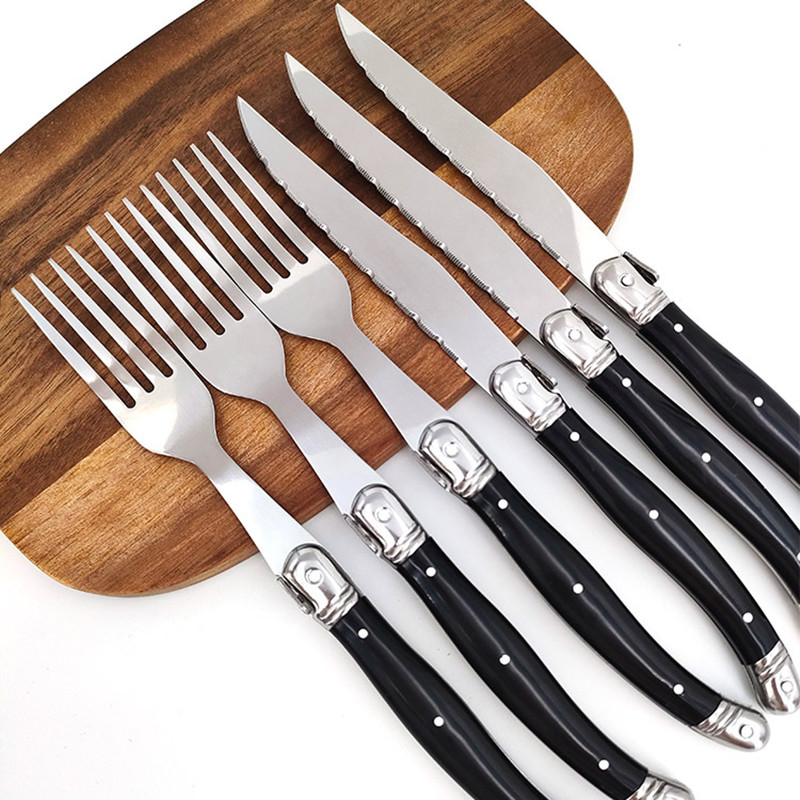 Desk Setup Black - 8'' Laguiole Style Black Steak Knives