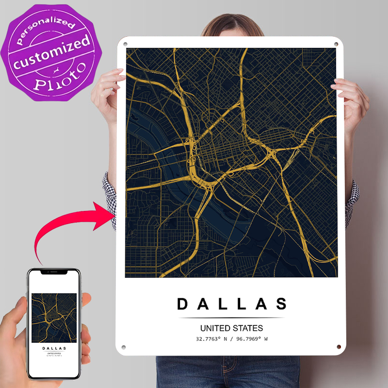 Desk Setup Vintage - Dallas City Map Art Printed Poster