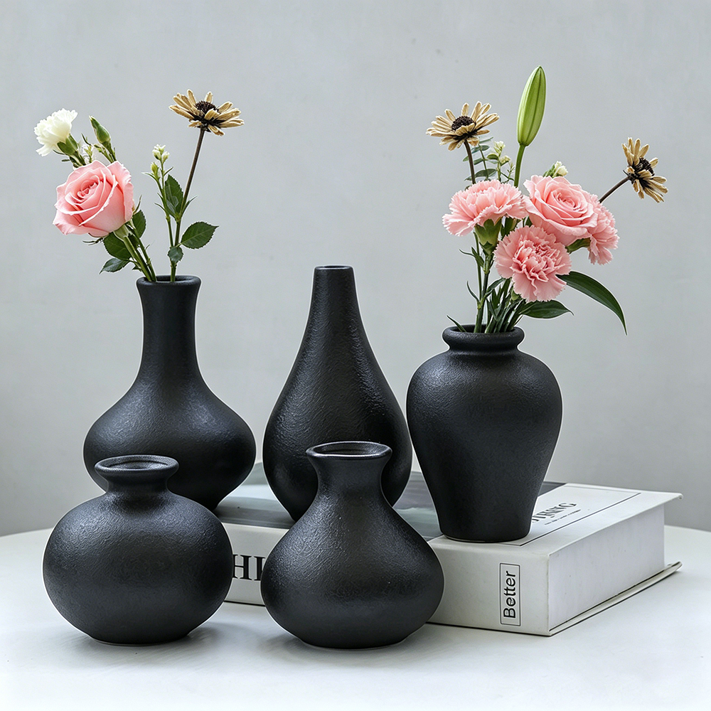 Desk Setup Black - 5Pcs Black Ceramic Vase Set Modern