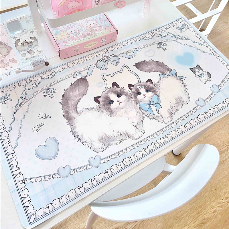 Desk Pad Leather Large - Leather Table Mat Ragdoll Cat Series