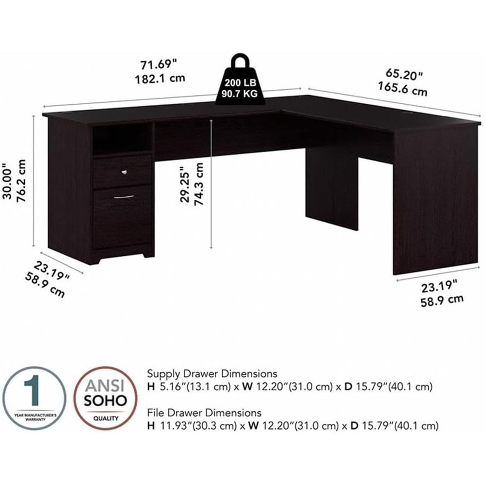 Oak 72W L-Shaped Desk with Dra - Desk Setup Oak recensie en prijs