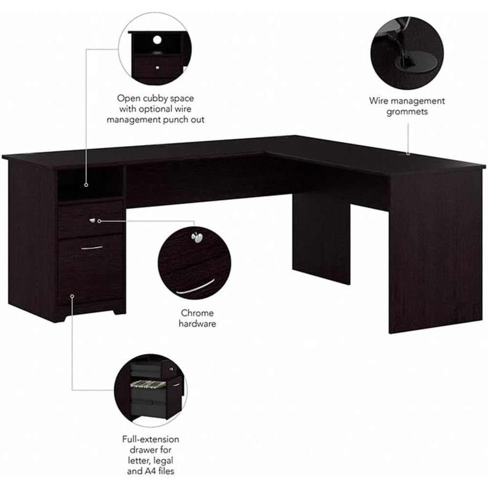 Oak 72W L-Shaped Desk with Dra - Desk Setup Oak recensie en prijs