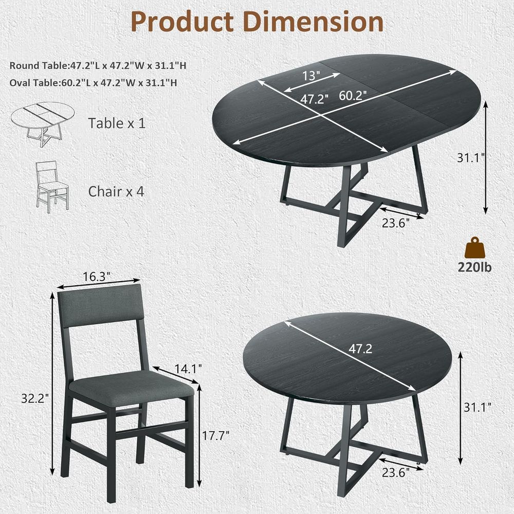 60 Round to Oval Expandable Di - Desk Setup Black recensie en prijs