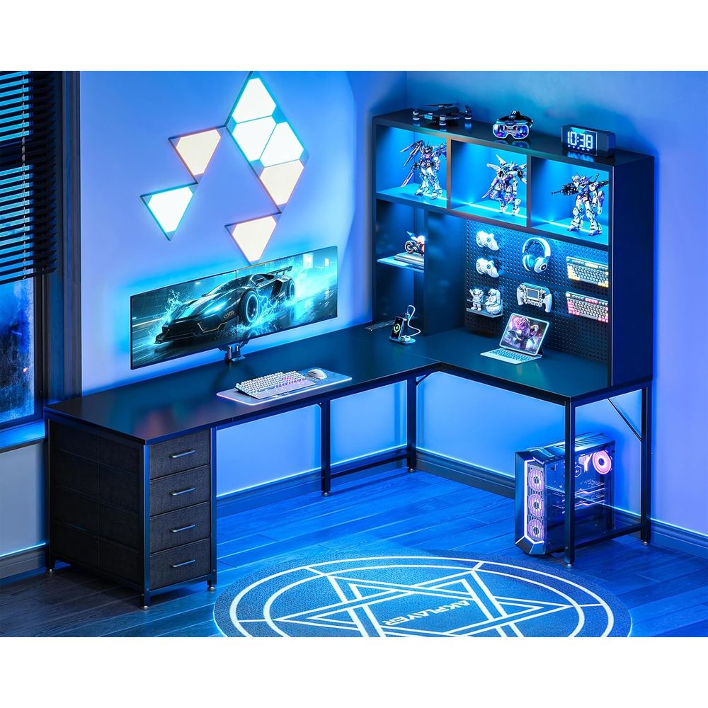 71 L-Shaped Gaming Desk with H - Desk Setup Black recensie en prijs