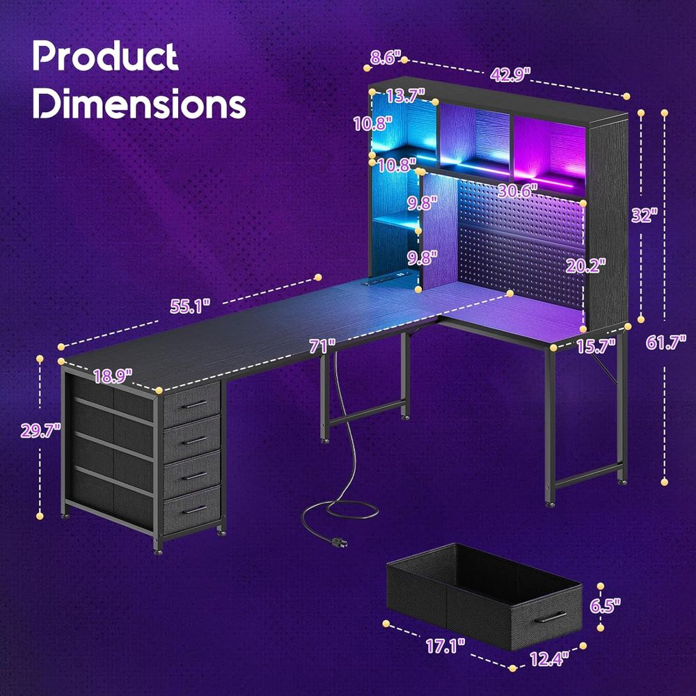 71 L-Shaped Gaming Desk with H - Desk Setup Black recensie en prijs