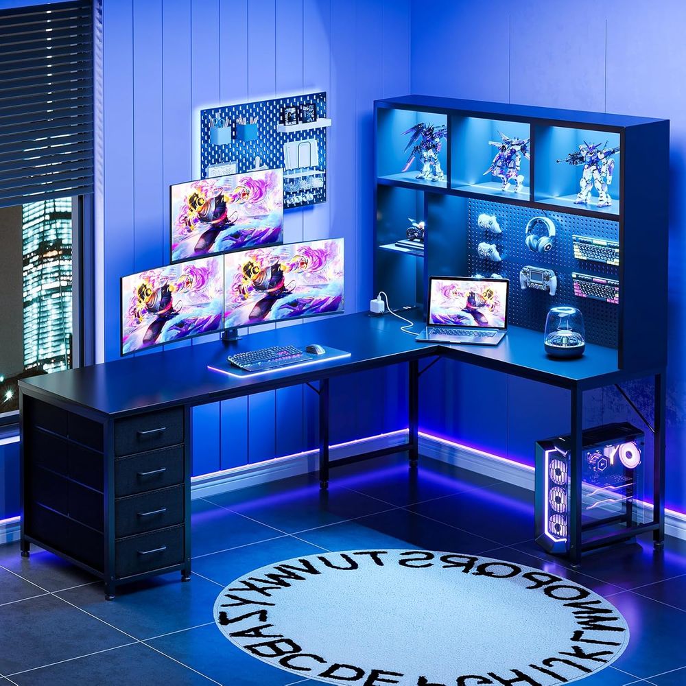71 L-Shaped Gaming Desk with H - Desk Setup Black recensie en prijs