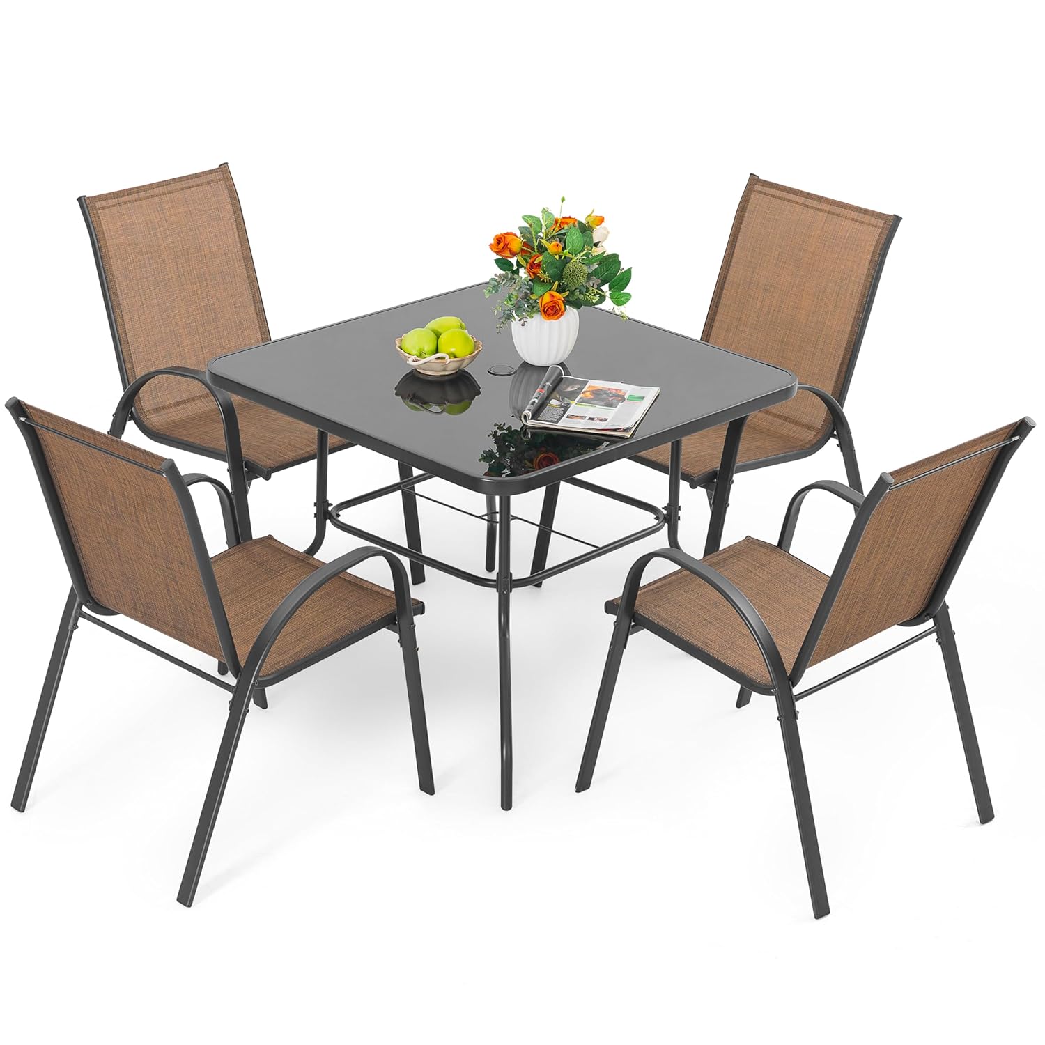 5 Piece Metal Patio Dining Set - Desk Setup Black recensie en prijs