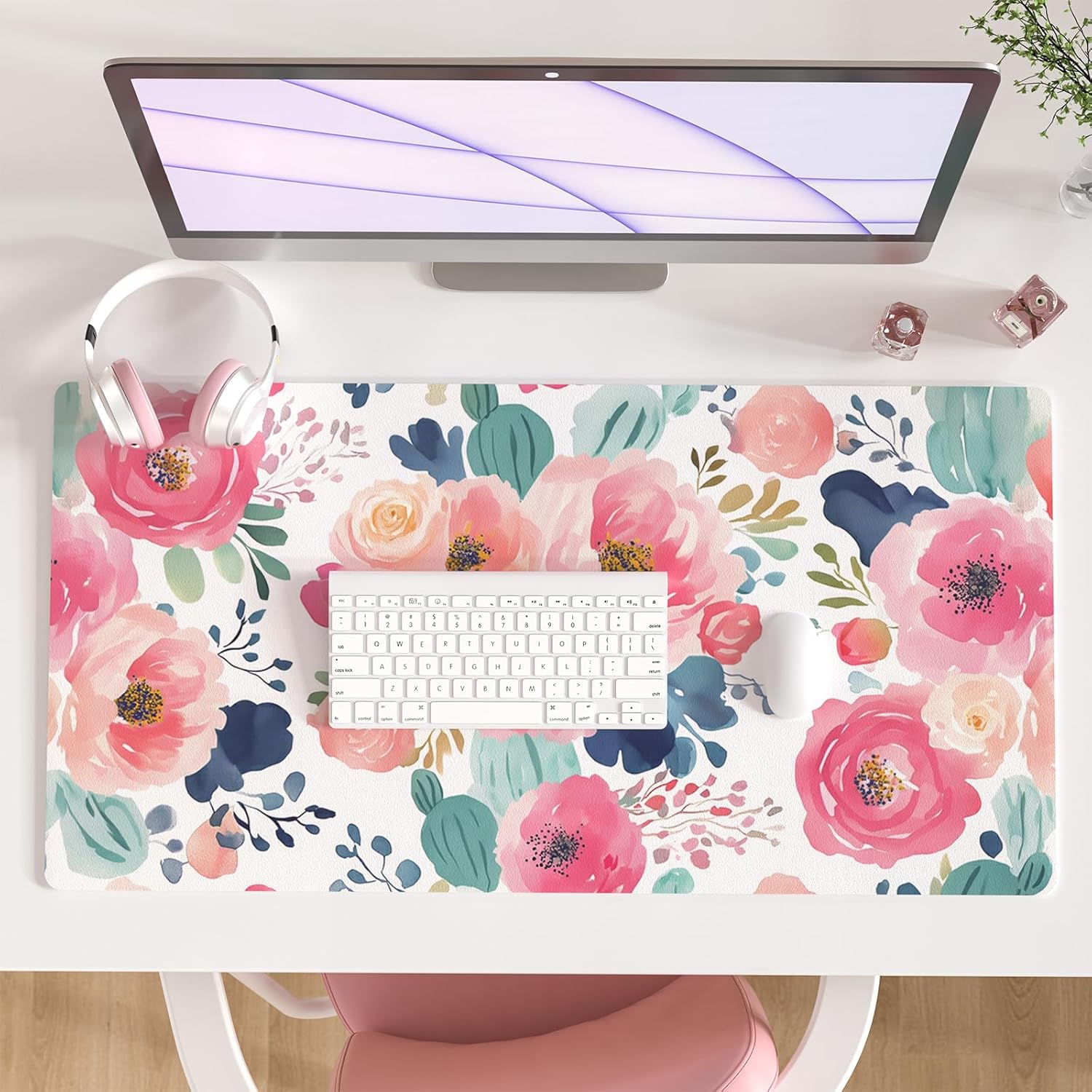Large Mouse Pad Pink Floral De - Desk Pad Leather Large recensie en prijs