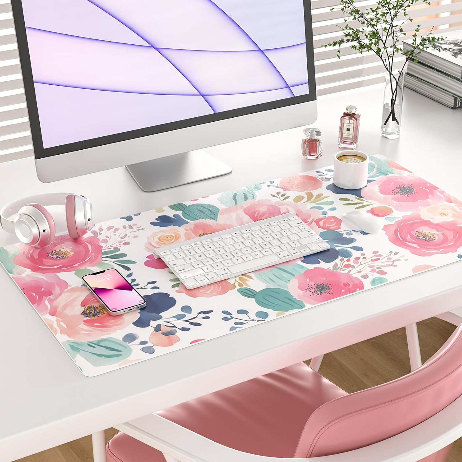 Large Mouse Pad Pink Floral De - Desk Pad Leather Large recensie en prijs